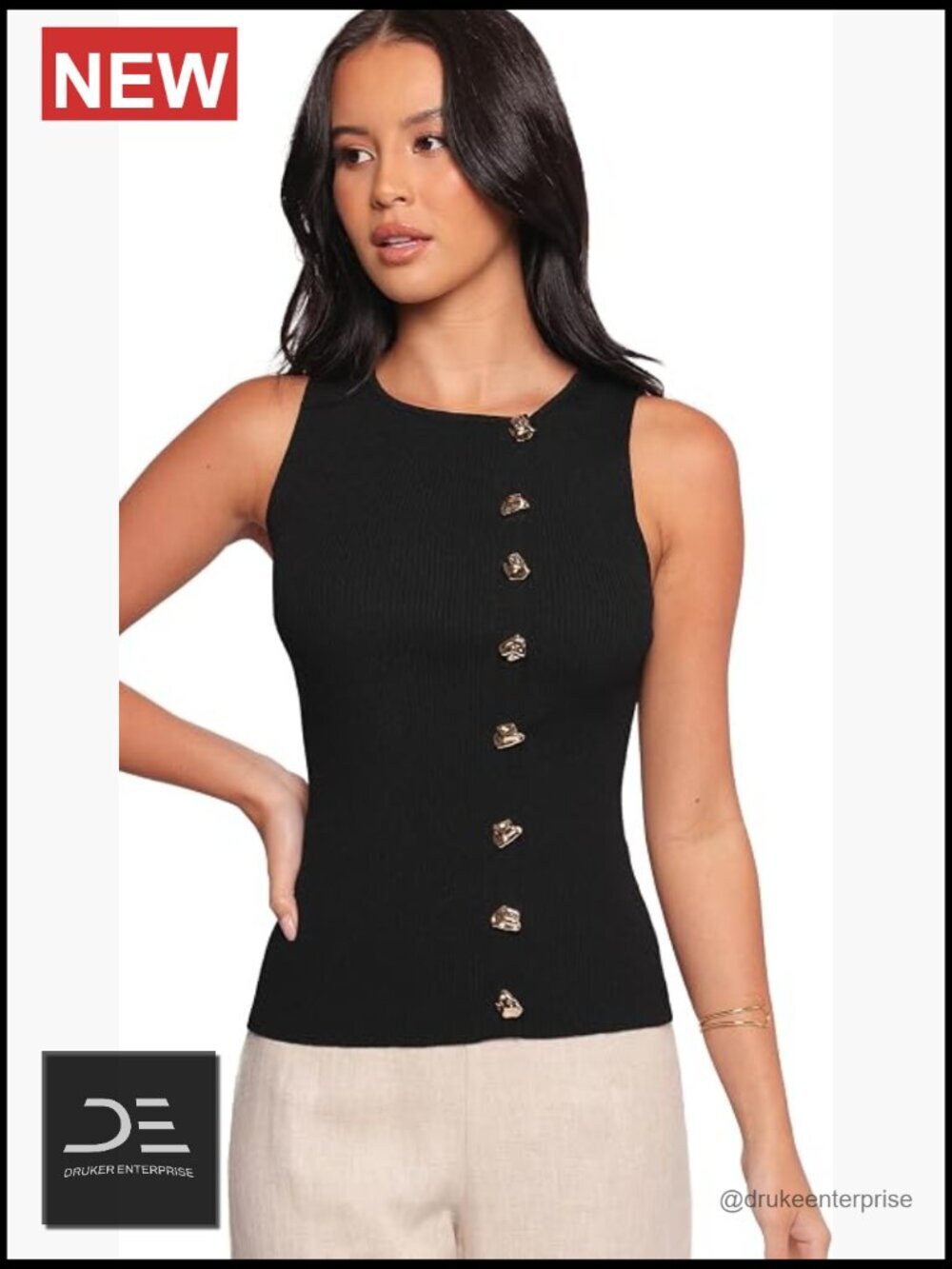 Knit Vest Top, Sleeveless Button Front Blouse